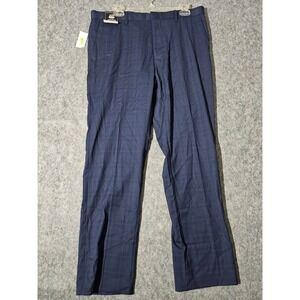 Murano Alex Slim Fit Flat Front Plaid Dress Pants Mens 34x30 Navy Polyester